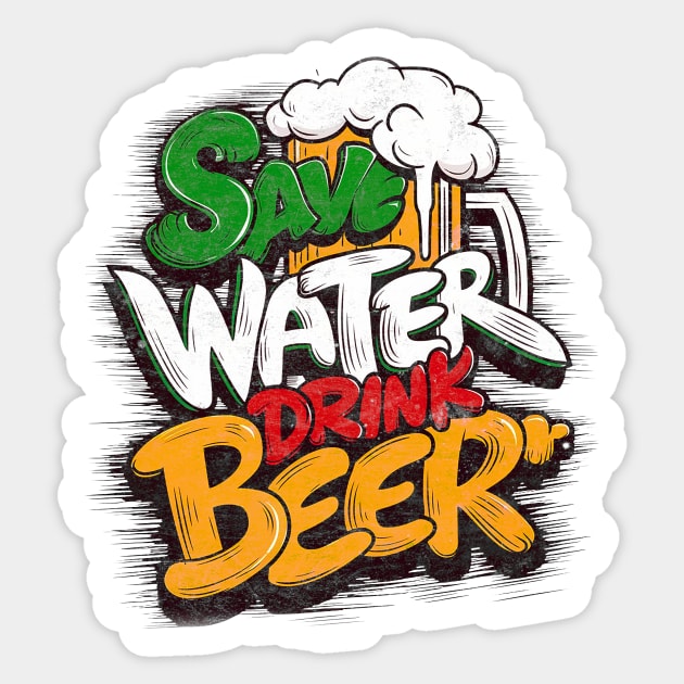 Save the Water Drink beer Sticker by HarlinDesign